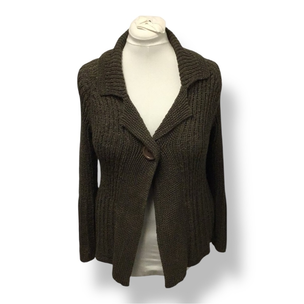 Solola Women’s Button Snap Front Cardigan Chunky Oversized VTG Dark Olive 40EU